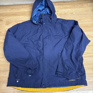 LL Bean Jacket Mens Large  Regular Blue Nylon Lined Full Zip‎ Hooded Coat